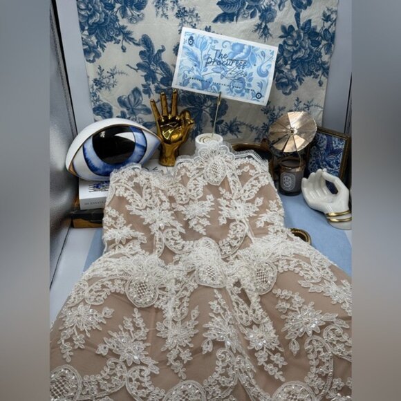 🆕 BRONX & BANCO 🧿 NWOT Maraya Blanc Lace Mini Dress, Sz L US 8 - Picture 11 of 14